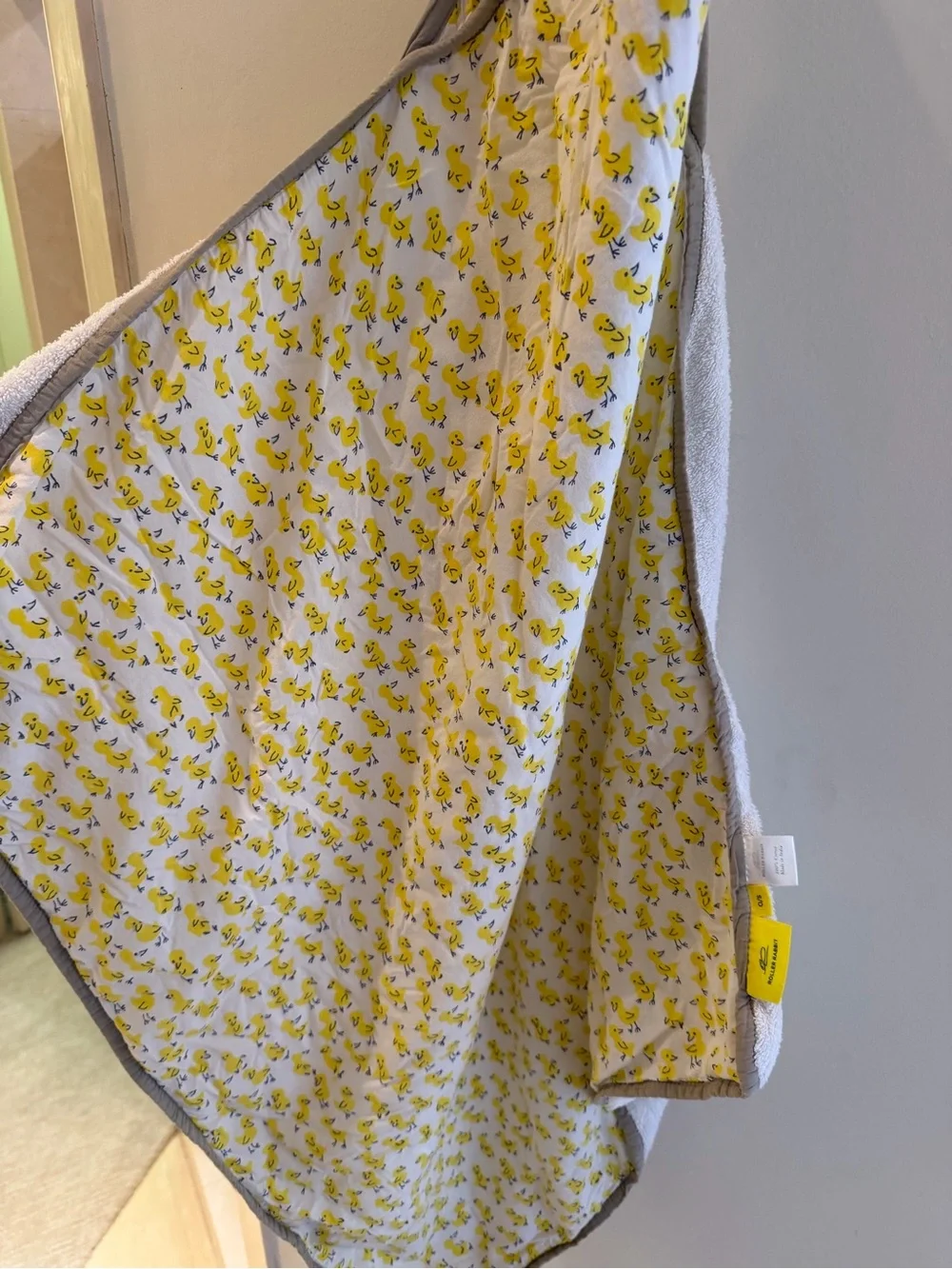 Roller Rabbit Yellow Duck Print Baby Bath Towel with Gray Trim